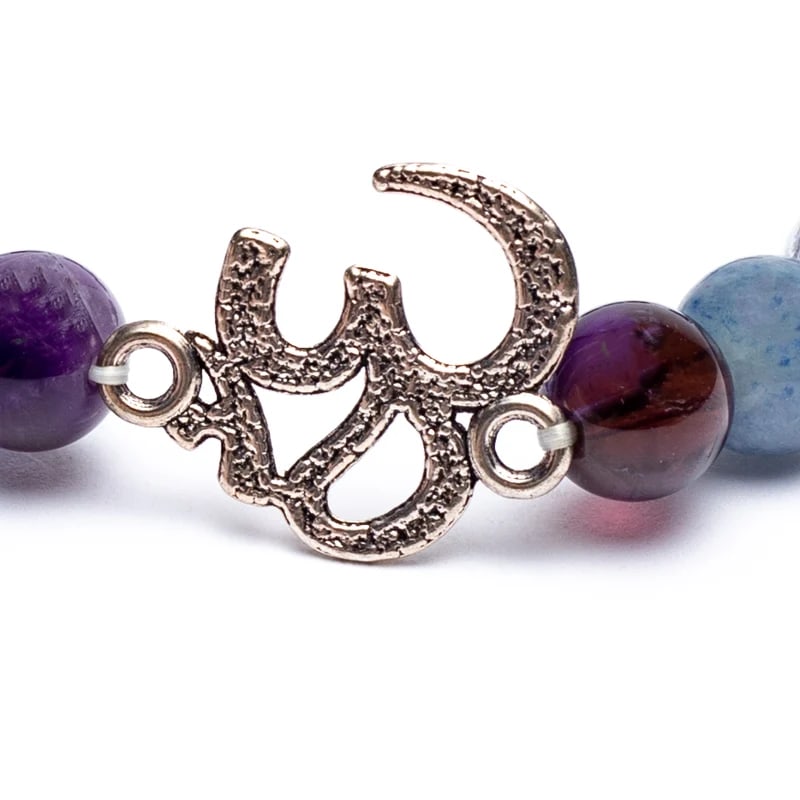 Mala Armband Amethyst, Aventurin, Bergkristallperlen und OM-Anhänger