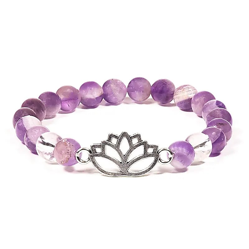 Armband Chevron-Amethyst & Bergkristall mit Lotusanhänger