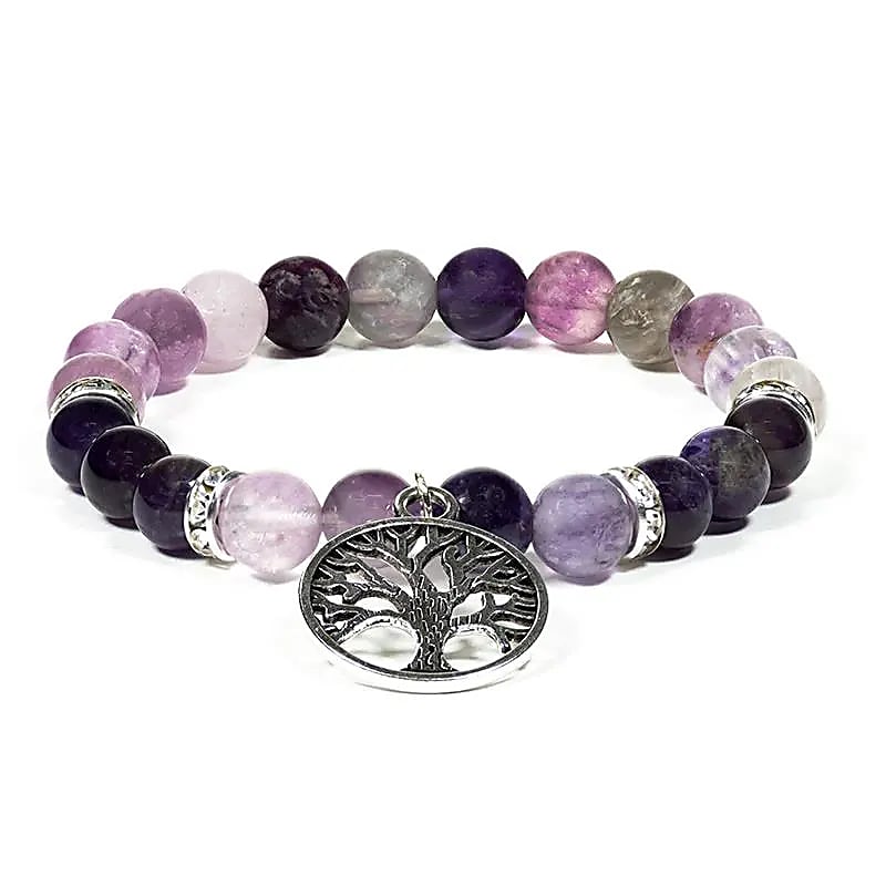 Armband Fluorit & Amethyst mit Anhänger Baum des Lebens