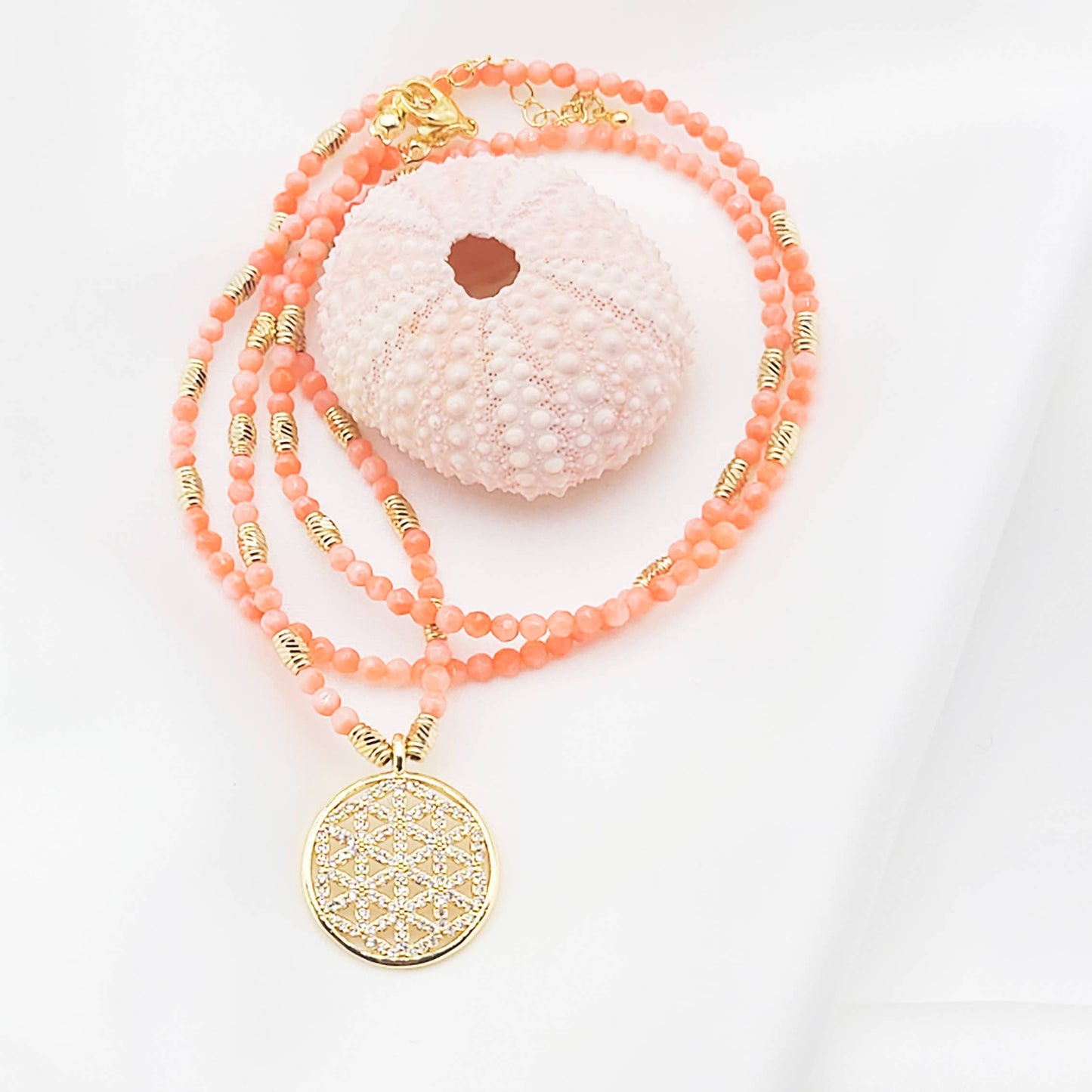 Yantra‑Halskette Korallenorange