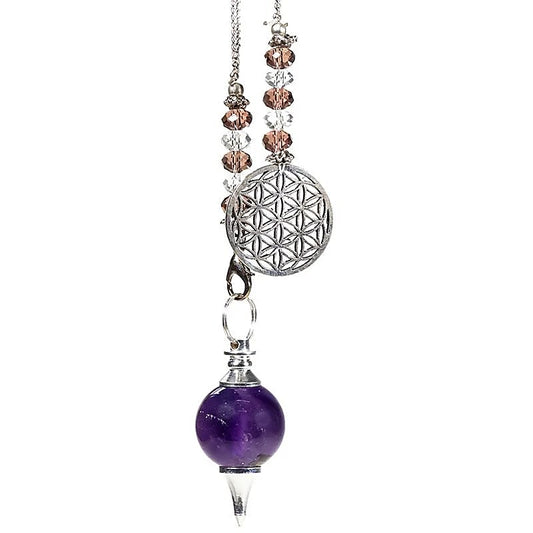 Pendel Amethyst mit Kette Blume des Lebens